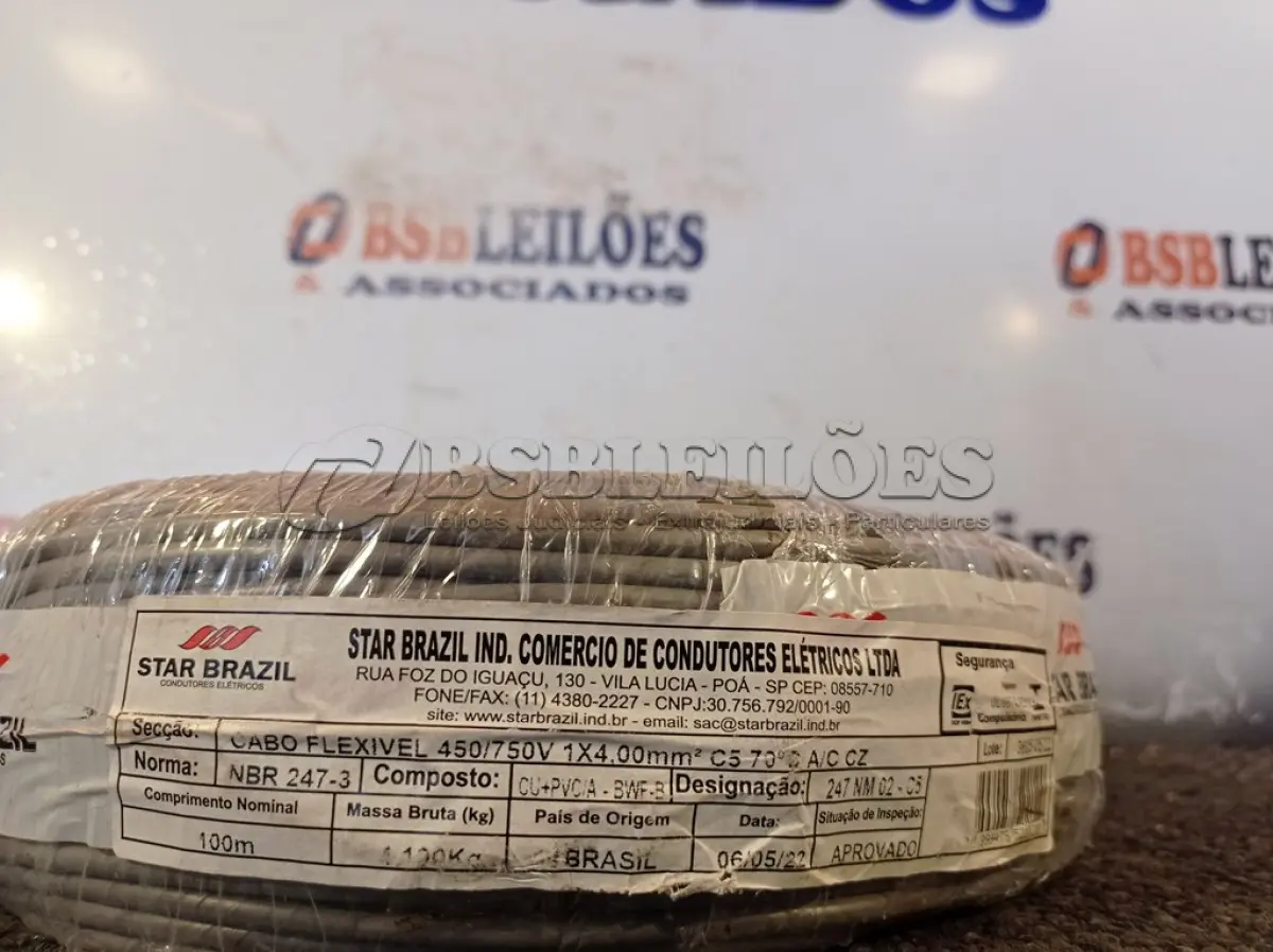 LOTE 100 - 01 ROLO DE CABO FLEXÍVEL 100M 1X4MM NA COR CINZA(NOVO). (NO ESTADO) ATENÇÃO! FAZER A VISITAÇÃO ANTES DE ARREMATAR, NÃO SABEMOS SE FUNCIONA. LEILÃO NÃO TEM GARANTIA E NEM DEVOLUÇÃO, SUJEITO A POSSÍVEIS AVARIAS VISÍVEIS/OCULTAS E/OU AUSÊNCIA DE COMPONENTES.