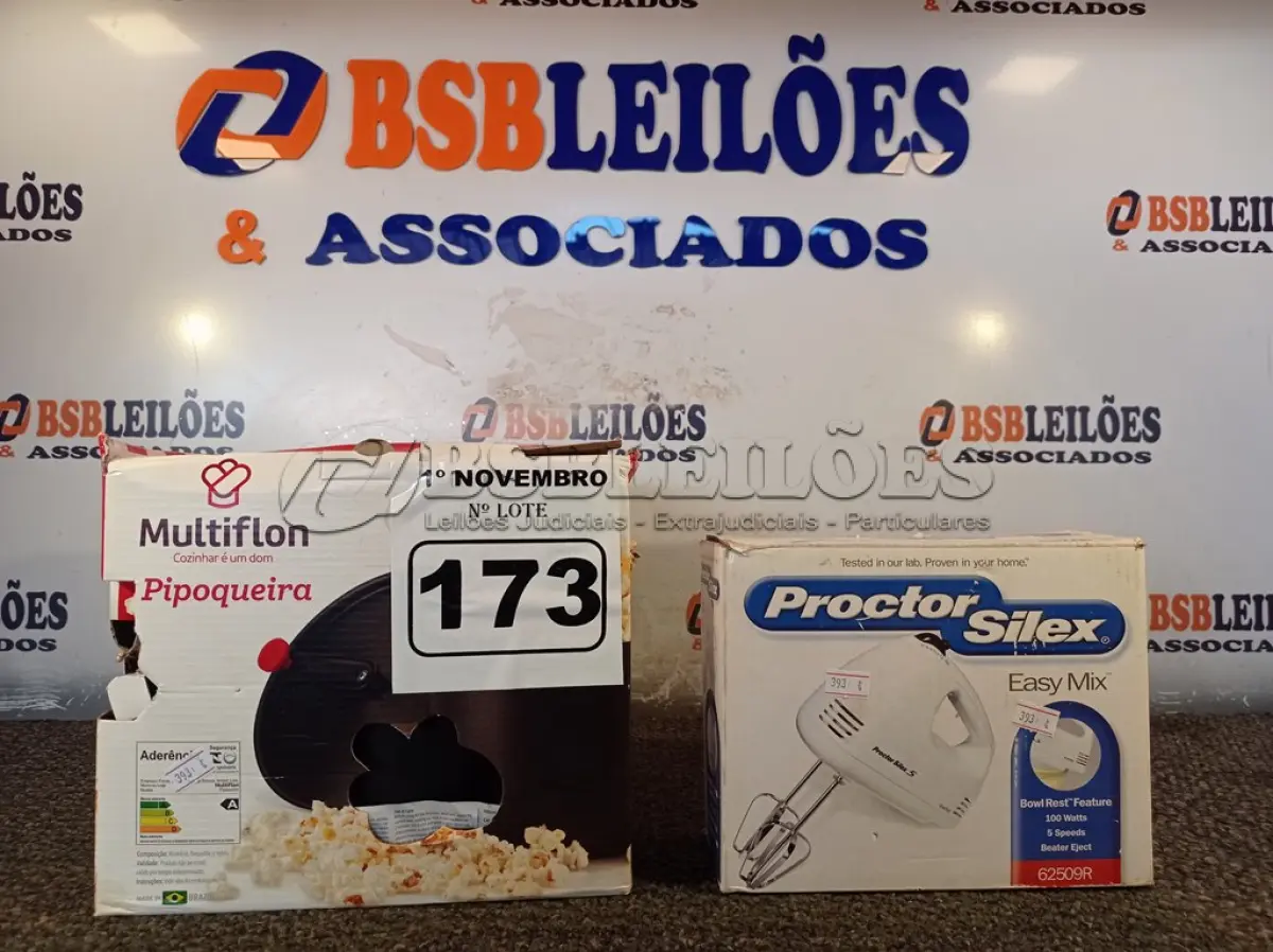 LOTE 173 - 01 PIPOQUEIRA 5,8L E 01 BATEDEIRA 100W. (NO ESTADO) ATENÇÃO! FAZER A VISITAÇÃO ANTES DE ARREMATAR, NÃO SABEMOS SE FUNCIONA. LEILÃO NÃO TEM GARANTIA E NEM DEVOLUÇÃO, SUJEITO A POSSÍVEIS AVARIAS VISÍVEIS/OCULTAS E/OU AUSÊNCIA DE COMPONENTES.