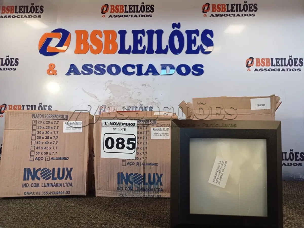 LOTE 085 - 04 PLAFONS DE SOBREPOR 20X20. (NO ESTADO) ATENÇÃO! FAZER A VISITAÇÃO ANTES DE ARREMATAR, NÃO SABEMOS SE FUNCIONA. LEILÃO NÃO TEM GARANTIA E NEM DEVOLUÇÃO, SUJEITO A POSSÍVEIS AVARIAS VISÍVEIS/OCULTAS E/OU AUSÊNCIA DE COMPONENTES.