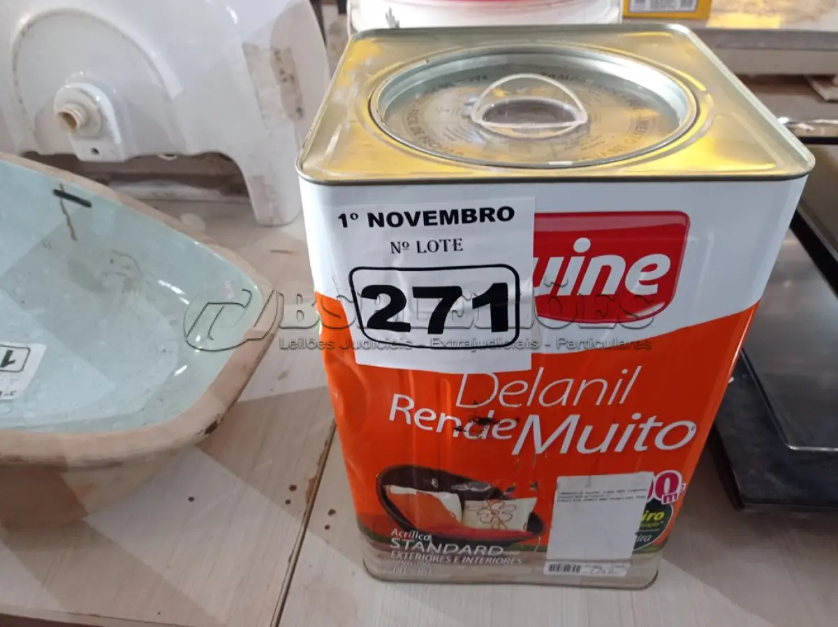 LOTE 271 - 01 LATA DE TINTA IQUINE INTERIORES/EXTERIORES DELANIL RENDE MUITO FOSCO BASE “M”. (NO ESTADO) ATENÇÃO! FAZER A VISITAÇÃO ANTES DE ARREMATAR, NÃO SABEMOS SE FUNCIONA. LEILÃO NÃO TEM GARANTIA E NEM DEVOLUÇÃO, SUJEITO A POSSÍVEIS AVARIAS VISÍVEIS/OCULTAS E/OU AUSÊNCIA DE COMPONENTES.