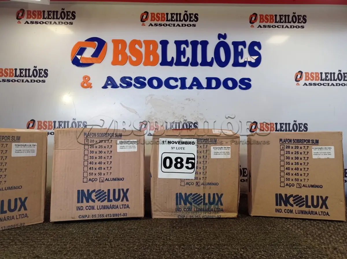 LOTE 085 - 04 PLAFONS DE SOBREPOR 20X20. (NO ESTADO) ATENÇÃO! FAZER A VISITAÇÃO ANTES DE ARREMATAR, NÃO SABEMOS SE FUNCIONA. LEILÃO NÃO TEM GARANTIA E NEM DEVOLUÇÃO, SUJEITO A POSSÍVEIS AVARIAS VISÍVEIS/OCULTAS E/OU AUSÊNCIA DE COMPONENTES.