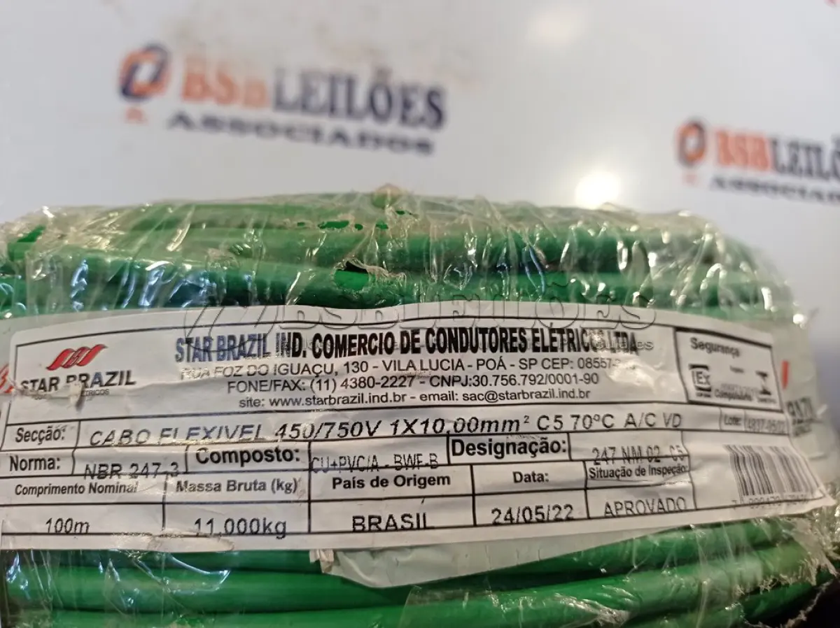 LOTE 260 - 01 ROLO DE CABO FLEXÍVEL 100M 1X10MM NA COR VERDE(NOVO). (NO ESTADO) ATENÇÃO! FAZER A VISITAÇÃO ANTES DE ARREMATAR, NÃO SABEMOS SE FUNCIONA. LEILÃO NÃO TEM GARANTIA E NEM DEVOLUÇÃO, SUJEITO A POSSÍVEIS AVARIAS VISÍVEIS/OCULTAS E/OU AUSÊNCIA DE COMPONENTES.