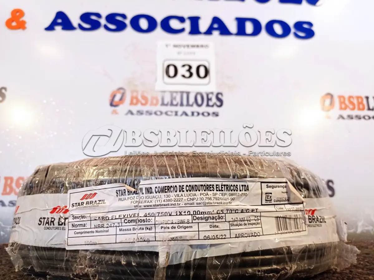 LOTE 030 - 01 ROLO DE CABO FLEXÍVEL 100M 1X10MM NA COR PRETA(NOVO). (NO ESTADO) ATENÇÃO! FAZER A VISITAÇÃO ANTES DE ARREMATAR, NÃO SABEMOS SE FUNCIONA. LEILÃO NÃO TEM GARANTIA E NEM DEVOLUÇÃO, SUJEITO A POSSÍVEIS AVARIAS VISÍVEIS/OCULTAS E/OU AUSÊNCIA DE COMPONENTES.