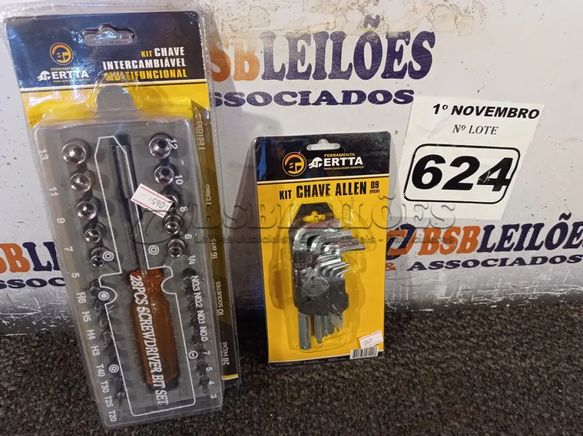 LOTE 624 - 01 KIT DE CHAVE ALLEN E 01 KIT DE CHAVE INTERCAMBIÁVEL. (NO ESTADO) ATENÇÃO! FAZER A VISITAÇÃO ANTES DE ARREMATAR, NÃO SABEMOS SE FUNCIONA. LEILÃO NÃO TEM GARANTIA E NEM DEVOLUÇÃO, SUJEITO A POSSÍVEIS AVARIAS VISÍVEIS/OCULTAS E/OU AUSÊNCIA DE COMPONENTES.