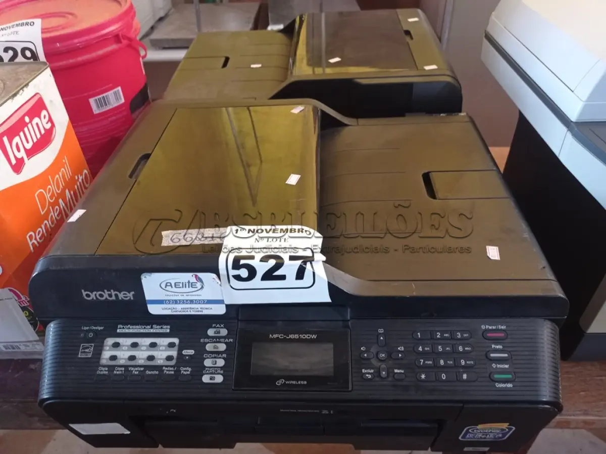 LOTE 527 - 02 IMPRESSORAS MULTIFUNCIONAIS MARCAS BROTHERS MODELOS MFC-J6510DW. (NO ESTADO) ATENÇÃO! FAZER A VISITAÇÃO ANTES DE ARREMATAR, NÃO SABEMOS SE FUNCIONA. LEILÃO NÃO TEM GARANTIA E NEM DEVOLUÇÃO, SUJEITO A POSSÍVEIS AVARIAS VISÍVEIS/OCULTAS E/OU AUSÊNCIA DE COMPONENTES.