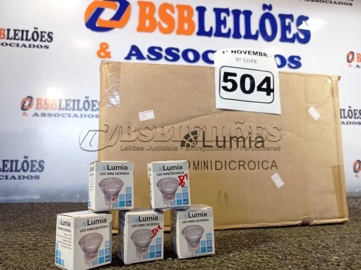 LOTE 504 - 01 LOTE COM APROXIMADAMENTE 80 LÂMPADAS DICROICA 1W 220V. (NO ESTADO) ATENÇÃO! FAZER A VISITAÇÃO ANTES DE ARREMATAR, NÃO SABEMOS SE FUNCIONA. LEILÃO NÃO TEM GARANTIA E NEM DEVOLUÇÃO, SUJEITO A POSSÍVEIS AVARIAS VISÍVEIS/OCULTAS E/OU AUSÊNCIA DE COMPONENTES.