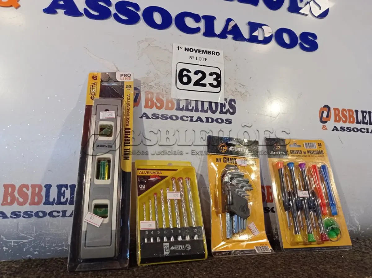LOTE 623 - 01 NÍVEL DE MÃO, 01 KIT DE BROCAS, 01 KIT DE CHAVES DE PRECISÃO E 01 KIT DE CHAVE ALLEN. (NO ESTADO) ATENÇÃO! FAZER A VISITAÇÃO ANTES DE ARREMATAR, NÃO SABEMOS SE FUNCIONA. LEILÃO NÃO TEM GARANTIA E NEM DEVOLUÇÃO, SUJEITO A POSSÍVEIS AVARIAS VISÍVEIS/OCULTAS E/OU AUSÊNCIA DE COMPONENTES.