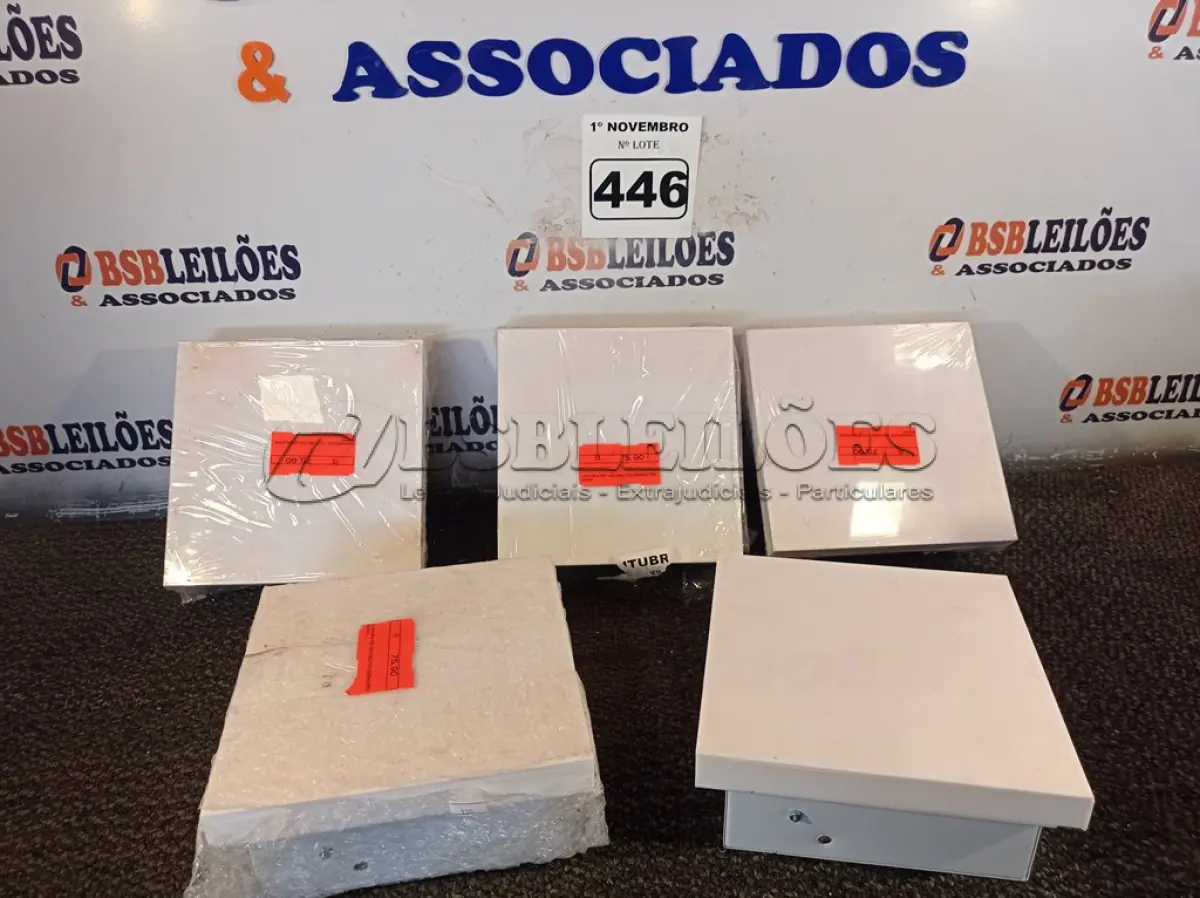 LOTE 446 - 05 LUMINÁRIAS DE EMBUTIR. (NO ESTADO) ATENÇÃO! FAZER A VISITAÇÃO ANTES DE ARREMATAR, NÃO SABEMOS SE FUNCIONA. LEILÃO NÃO TEM GARANTIA E NEM DEVOLUÇÃO, SUJEITO A POSSÍVEIS AVARIAS VISÍVEIS/OCULTAS E/OU AUSÊNCIA DE COMPONENTES.