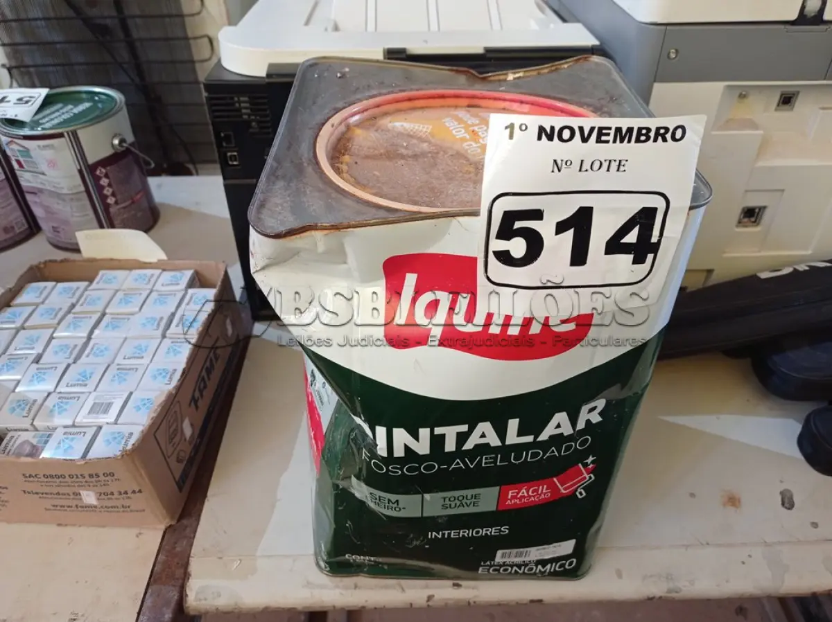 LOTE 514 - 01 LATA DE TINTA IQUINE PINTALAR INTERIORES 18L FOSCO AVELUDADO BRANCO NEVE. (NO ESTADO) ATENÇÃO! FAZER A VISITAÇÃO ANTES DE ARREMATAR, NÃO SABEMOS SE FUNCIONA. LEILÃO NÃO TEM GARANTIA E NEM DEVOLUÇÃO, SUJEITO A POSSÍVEIS AVARIAS VISÍVEIS/OCULTAS E/OU AUSÊNCIA DE COMPONENTES.