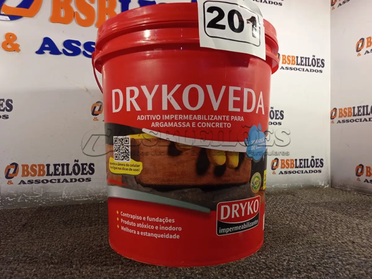 LOTE 201 - 01 BALDE DE DRYKOVEDA, ADITIVO IMPERMEABILIZANTE PARA ARGAMASSA E CONCRETO. (NO ESTADO) ATENÇÃO! FAZER A VISITAÇÃO ANTES DE ARREMATAR, NÃO SABEMOS SE FUNCIONA. LEILÃO NÃO TEM GARANTIA E NEM DEVOLUÇÃO, SUJEITO A POSSÍVEIS AVARIAS VISÍVEIS/OCULTAS E/OU AUSÊNCIA DE COMPONENTES.