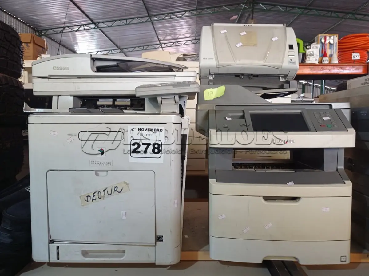 LOTE 278 - 01 SCANNER E 02 IMPRESSORAS MULTIFUNCIONAL MARCAS E MODELOS DIVERSOS. (NO ESTADO) ATENÇÃO! FAZER A VISITAÇÃO ANTES DE ARREMATAR, NÃO SABEMOS SE FUNCIONA. LEILÃO NÃO TEM GARANTIA E NEM DEVOLUÇÃO, SUJEITO A POSSÍVEIS AVARIAS VISÍVEIS/OCULTAS E/OU AUSÊNCIA DE COMPONENTES.