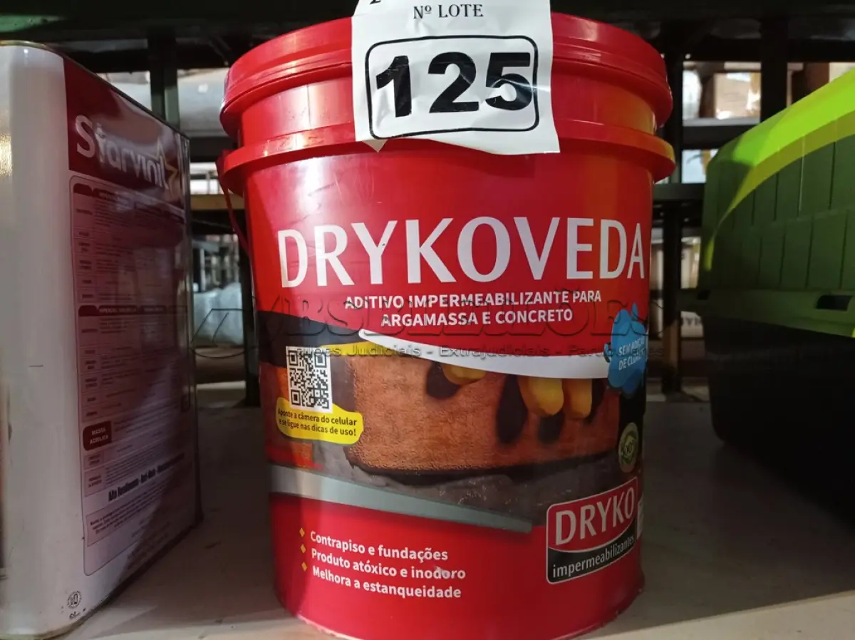 LOTE 125 - 01 BALDE DE DRYKOVEDA, ADITIVO IMPERMEABILIZANTE PARA ARGAMASSA E CONCRETO. (NO ESTADO) ATENÇÃO! FAZER A VISITAÇÃO ANTES DE ARREMATAR, NÃO SABEMOS SE FUNCIONA. LEILÃO NÃO TEM GARANTIA E NEM DEVOLUÇÃO, SUJEITO A POSSÍVEIS AVARIAS VISÍVEIS/OCULTAS E/OU AUSÊNCIA DE COMPONENTES.