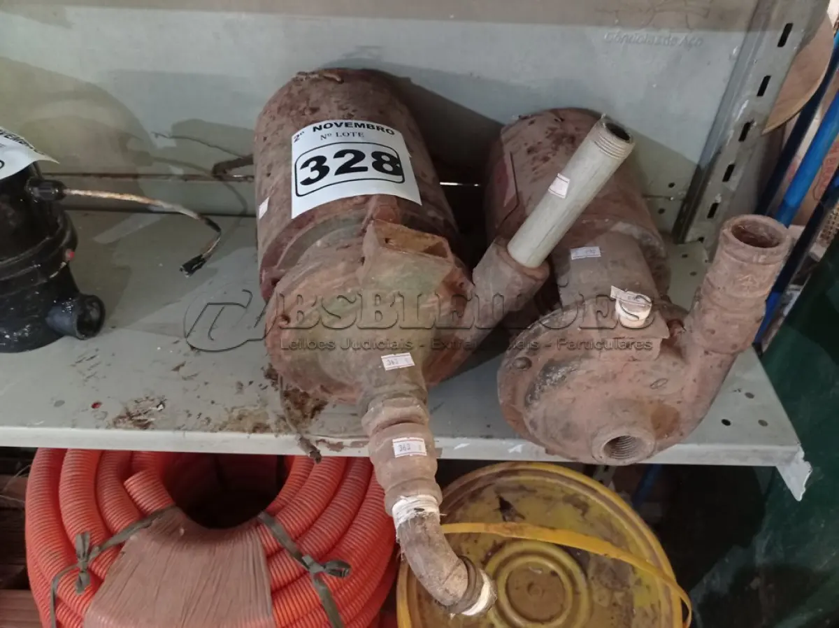LOTE 328 - 02 MOTOBOMBAS MARCAS E MODELOS DIVERSOS. (NO ESTADO) ATENÇÃO! FAZER A VISITAÇÃO ANTES DE ARREMATAR, NÃO SABEMOS SE FUNCIONA. LEILÃO NÃO TEM GARANTIA E NEM DEVOLUÇÃO, SUJEITO A POSSÍVEIS AVARIAS VISÍVEIS/OCULTAS E/OU AUSÊNCIA DE COMPONENTES.