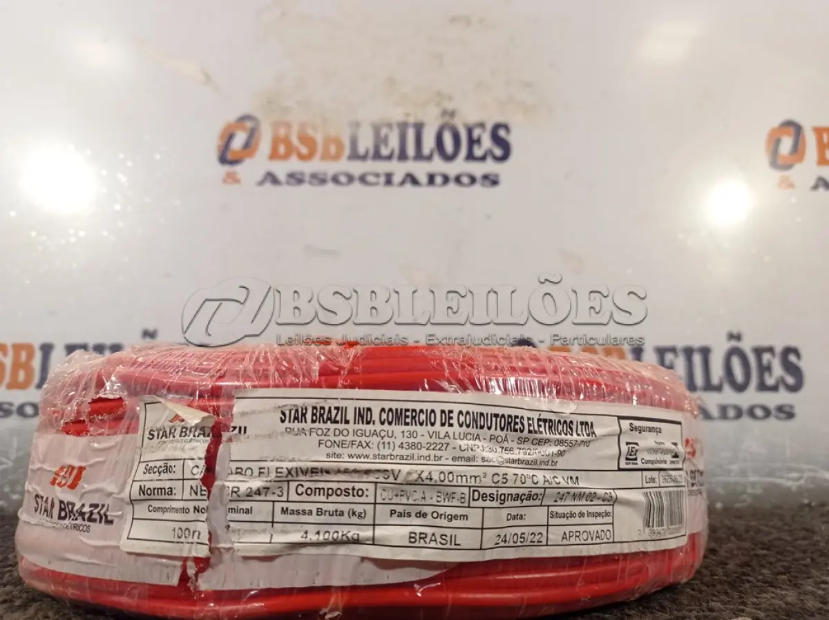 LOTE 060 - 01 ROLO DE CABO FLEXÍVEL 100M 1X4MM NA COR VERMELHA(NOVO). (NO ESTADO) ATENÇÃO! FAZER A VISITAÇÃO ANTES DE ARREMATAR, NÃO SABEMOS SE FUNCIONA. LEILÃO NÃO TEM GARANTIA E NEM DEVOLUÇÃO, SUJEITO A POSSÍVEIS AVARIAS VISÍVEIS/OCULTAS E/OU AUSÊNCIA DE COMPONENTES.