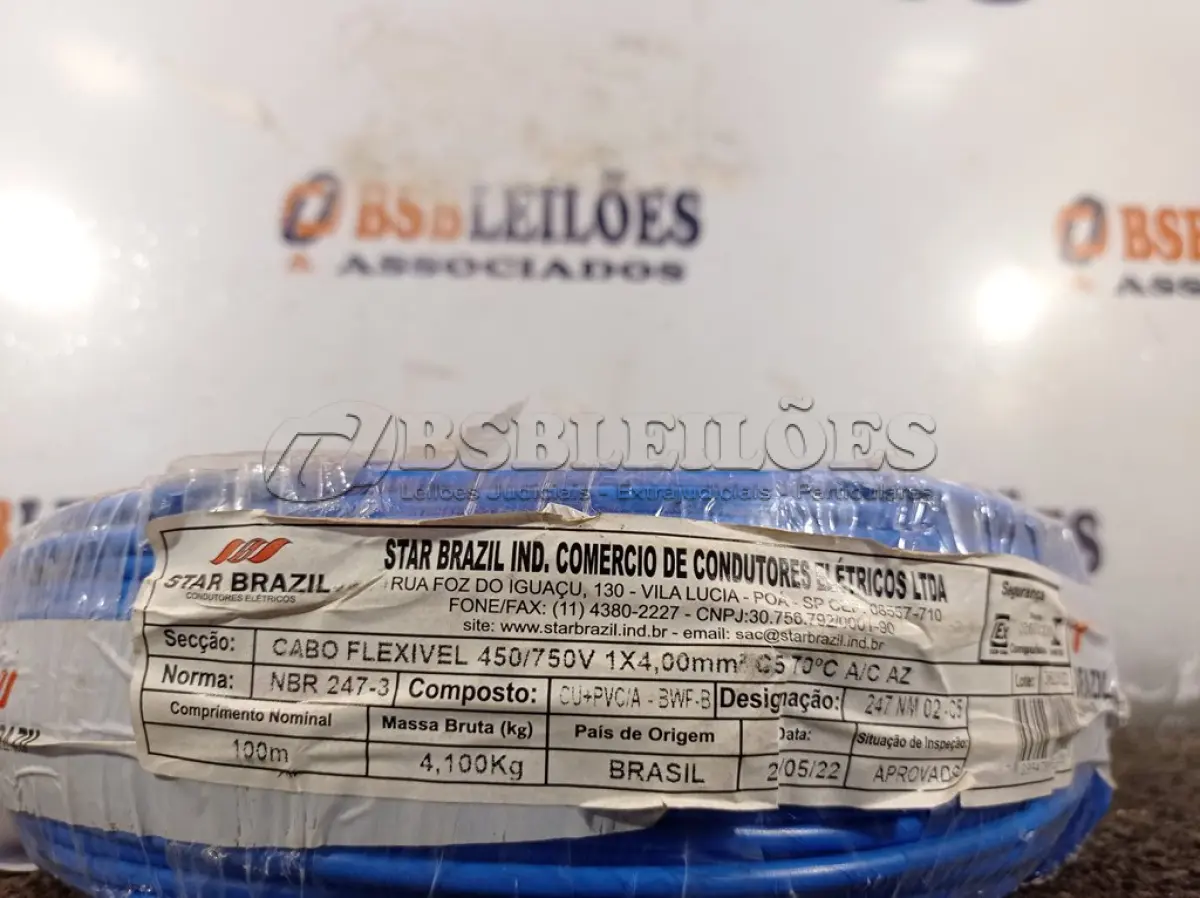 LOTE 110 - 01 ROLO DE CABO FLEXÍVEL 100M 1X4MM NA COR AZUL(NOVO). (NO ESTADO) ATENÇÃO! FAZER A VISITAÇÃO ANTES DE ARREMATAR, NÃO SABEMOS SE FUNCIONA. LEILÃO NÃO TEM GARANTIA E NEM DEVOLUÇÃO, SUJEITO A POSSÍVEIS AVARIAS VISÍVEIS/OCULTAS E/OU AUSÊNCIA DE COMPONENTES.
