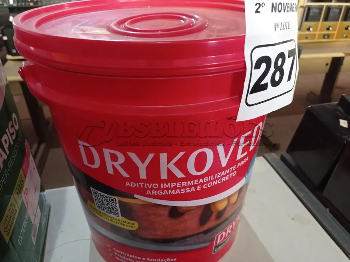LOTE 287 - 01 BALDE DE DRYKOVEDA, ADITIVO IMPERMEABILIZANTE PARA ARGAMASSA E CONCRETO. (NO ESTADO) ATENÇÃO! FAZER A VISITAÇÃO ANTES DE ARREMATAR, NÃO SABEMOS SE FUNCIONA. LEILÃO NÃO TEM GARANTIA E NEM DEVOLUÇÃO, SUJEITO A POSSÍVEIS AVARIAS VISÍVEIS/OCULTAS E/OU AUSÊNCIA DE COMPONENTES.