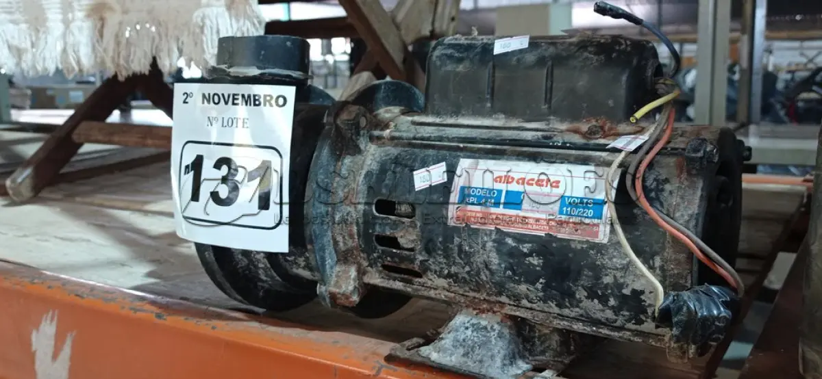 LOTE 131 - 01 BOMBA D’AGUA PARA BANHEIRA DE HIDROMASSAGEM 110/220V. (NO ESTADO) ATENÇÃO! FAZER A VISITAÇÃO ANTES DE ARREMATAR, NÃO SABEMOS SE FUNCIONA. LEILÃO NÃO TEM GARANTIA E NEM DEVOLUÇÃO, SUJEITO A POSSÍVEIS AVARIAS VISÍVEIS/OCULTAS E/OU AUSÊNCIA DE COMPONENTES.