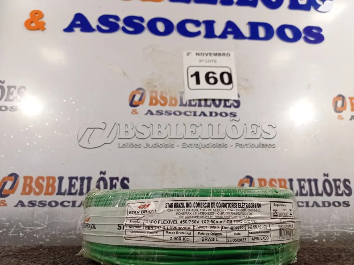 LOTE 160 - 01 ROLO DE CABO FLEXÍVEL 100M 1X2,5MM NA COR VERDE(NOVO). (NO ESTADO) ATENÇÃO! FAZER A VISITAÇÃO ANTES DE ARREMATAR, NÃO SABEMOS SE FUNCIONA. LEILÃO NÃO TEM GARANTIA E NEM DEVOLUÇÃO, SUJEITO A POSSÍVEIS AVARIAS VISÍVEIS/OCULTAS E/OU AUSÊNCIA DE COMPONENTES.