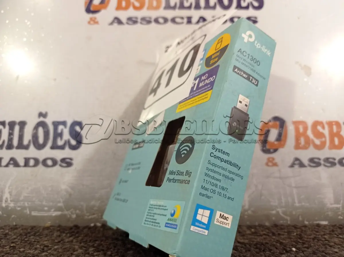 LOTE 410 - 01 ADAPTADOR WIRELESS TPLINK AC 1300. (NO ESTADO) ATENÇÃO! FAZER A VISITAÇÃO ANTES DE ARREMATAR, NÃO SABEMOS SE FUNCIONA. LEILÃO NÃO TEM GARANTIA E NEM DEVOLUÇÃO, SUJEITO A POSSÍVEIS AVARIAS VISÍVEIS/OCULTAS E/OU AUSÊNCIA DE COMPONENTES.