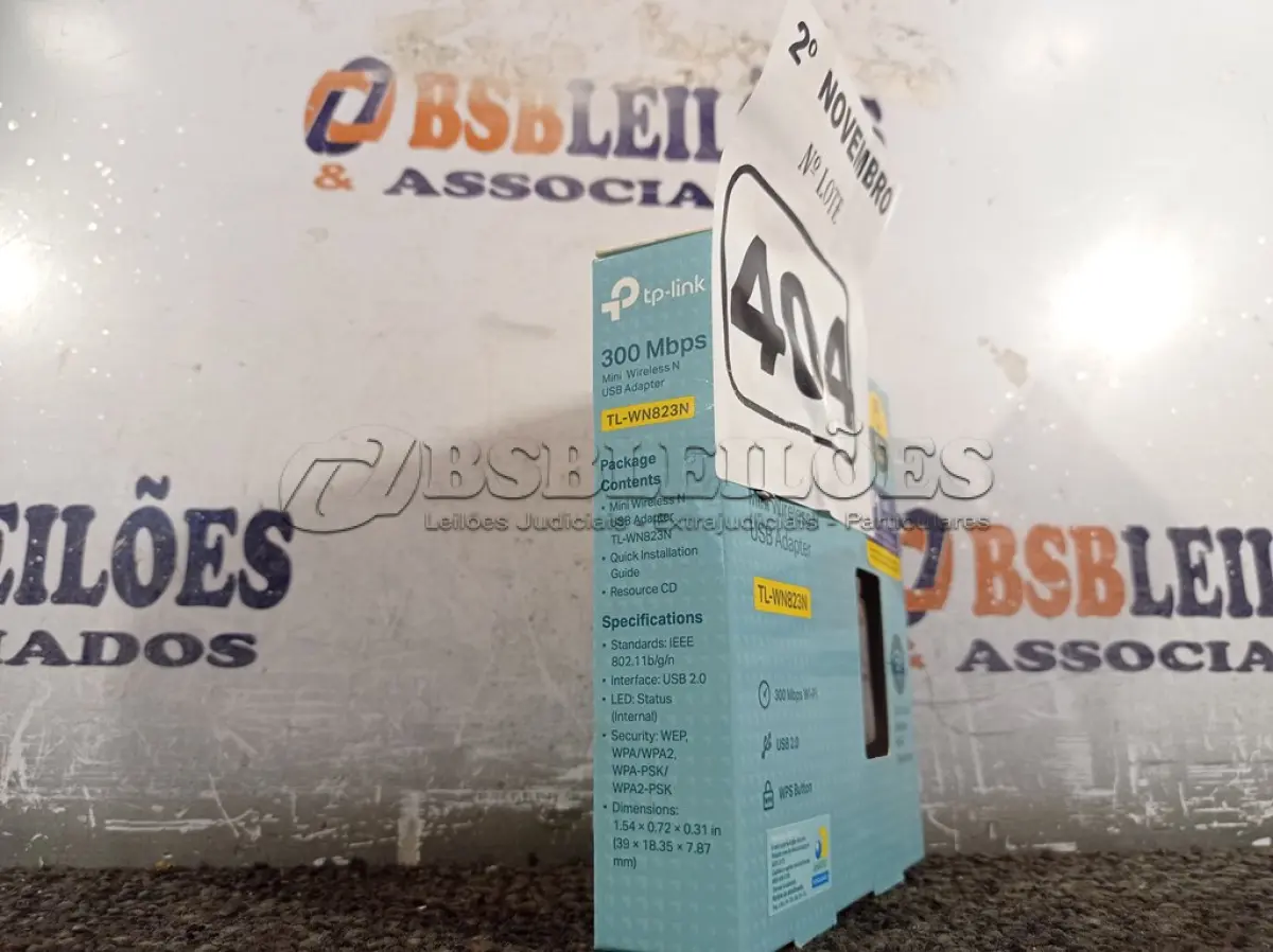 LOTE 404 - 01 ADAPTADOR WIRELESS TPLINK 300 MBPS. (NO ESTADO) ATENÇÃO! FAZER A VISITAÇÃO ANTES DE ARREMATAR, NÃO SABEMOS SE FUNCIONA. LEILÃO NÃO TEM GARANTIA E NEM DEVOLUÇÃO, SUJEITO A POSSÍVEIS AVARIAS VISÍVEIS/OCULTAS E/OU AUSÊNCIA DE COMPONENTES.