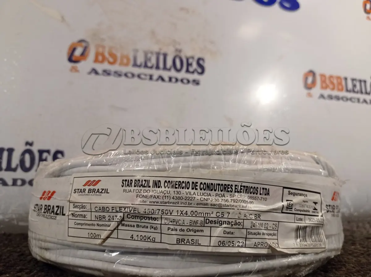 LOTE 370 - 01 ROLO DE CABO FLEXÍVEL 100M 1X4MM NA COR BRANCA(NOVO). (NO ESTADO) ATENÇÃO! FAZER A VISITAÇÃO ANTES DE ARREMATAR, NÃO SABEMOS SE FUNCIONA. LEILÃO NÃO TEM GARANTIA E NEM DEVOLUÇÃO, SUJEITO A POSSÍVEIS AVARIAS VISÍVEIS/OCULTAS E/OU AUSÊNCIA DE COMPONENTES.