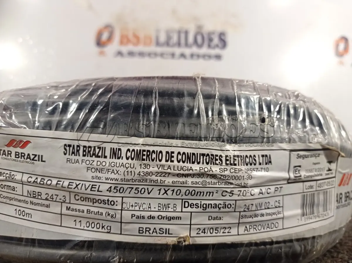 LOTE 360 - 01 ROLO DE CABO FLEXÍVEL 100M 1X10MM NA COR PRETA(NOVO). (NO ESTADO) ATENÇÃO! FAZER A VISITAÇÃO ANTES DE ARREMATAR, NÃO SABEMOS SE FUNCIONA. LEILÃO NÃO TEM GARANTIA E NEM DEVOLUÇÃO, SUJEITO A POSSÍVEIS AVARIAS VISÍVEIS/OCULTAS E/OU AUSÊNCIA DE COMPONENTES.