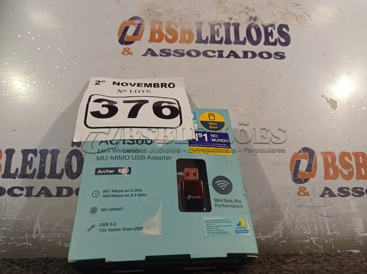 LOTE 376 - 01 ADAPTADOR WIRELESS TPLINK AC 1300. (NO ESTADO) ATENÇÃO! FAZER A VISITAÇÃO ANTES DE ARREMATAR, NÃO SABEMOS SE FUNCIONA. LEILÃO NÃO TEM GARANTIA E NEM DEVOLUÇÃO, SUJEITO A POSSÍVEIS AVARIAS VISÍVEIS/OCULTAS E/OU AUSÊNCIA DE COMPONENTES.