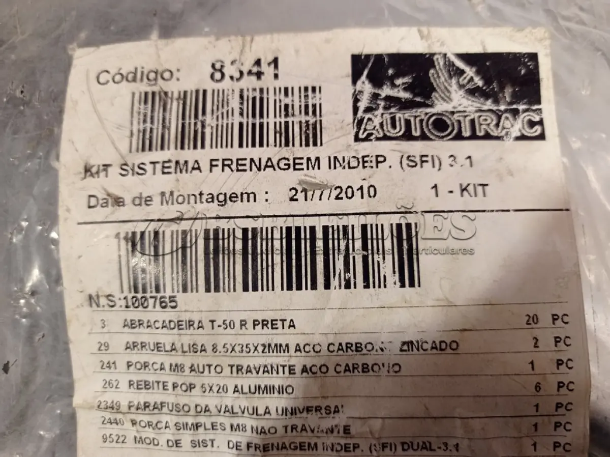 LOTE 393 - 01 KIT SISTEMA DE FRENAGEM INDEPENDENTE. (NO ESTADO) ATENÇÃO! FAZER A VISITAÇÃO ANTES DE ARREMATAR, NÃO SABEMOS SE FUNCIONA. LEILÃO NÃO TEM GARANTIA E NEM DEVOLUÇÃO, SUJEITO A POSSÍVEIS AVARIAS VISÍVEIS/OCULTAS E/OU AUSÊNCIA DE COMPONENTES.