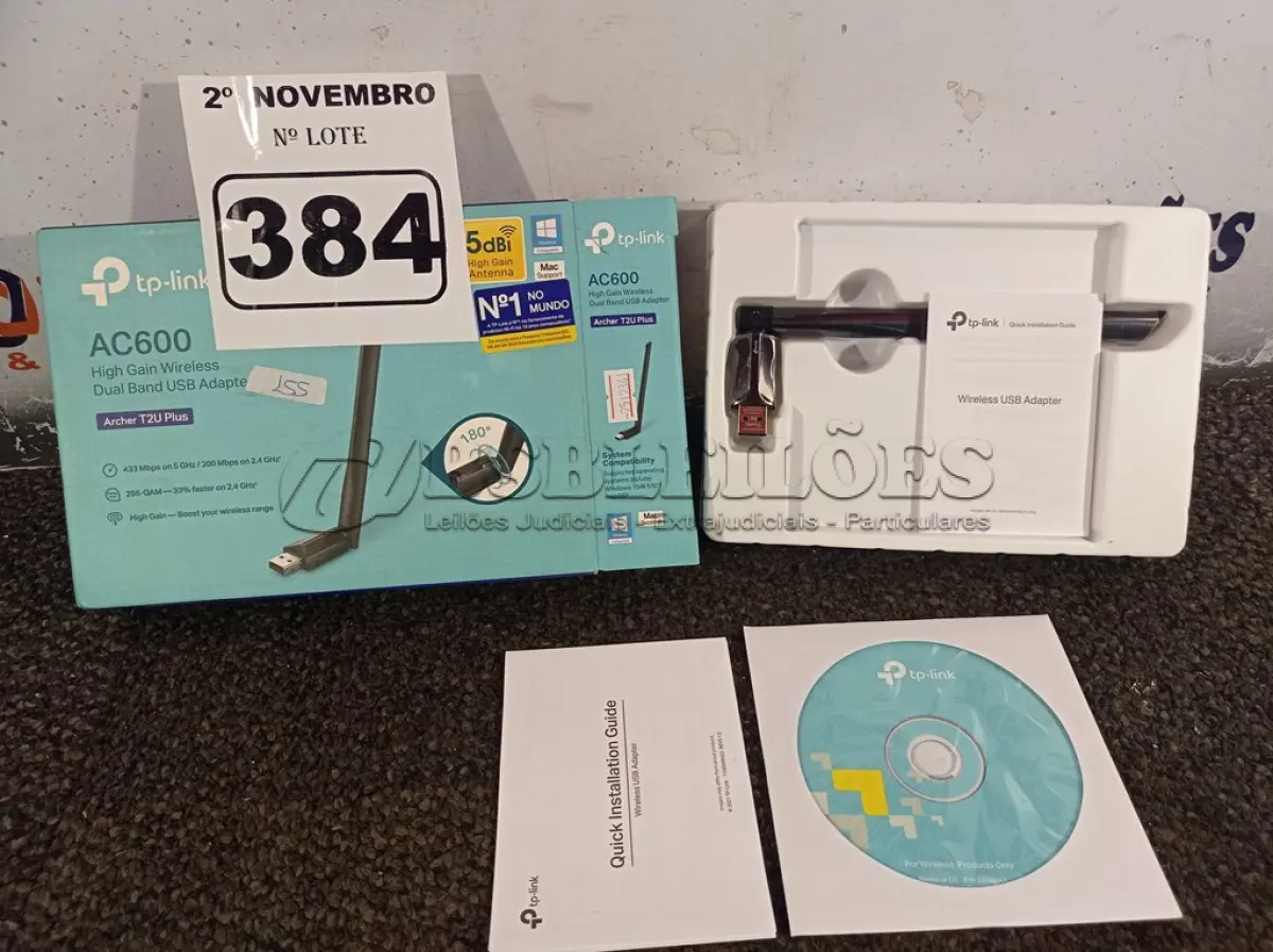 LOTE 384 - 01 ADAPTADOR WIRELESS TPLINK AC 600. (NO ESTADO) ATENÇÃO! FAZER A VISITAÇÃO ANTES DE ARREMATAR, NÃO SABEMOS SE FUNCIONA. LEILÃO NÃO TEM GARANTIA E NEM DEVOLUÇÃO, SUJEITO A POSSÍVEIS AVARIAS VISÍVEIS/OCULTAS E/OU AUSÊNCIA DE COMPONENTES.