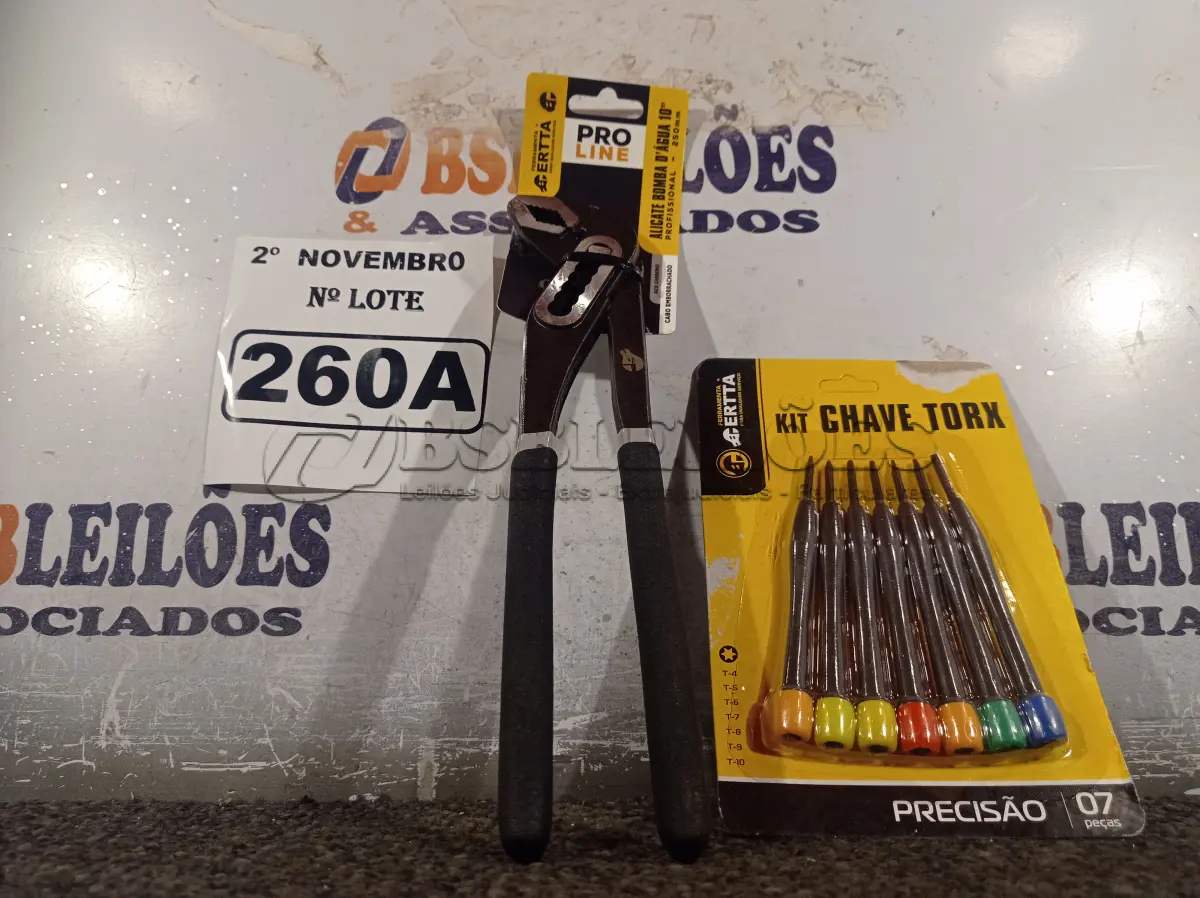 LOTE 260 - 01 ALICATE BOMBA D’AGUA 10” E 01 KIT DE CHAVES TORX. (NO ESTADO) ATENÇÃO! FAZER A VISITAÇÃO ANTES DE ARREMATAR, NÃO SABEMOS SE FUNCIONA. LEILÃO NÃO TEM GARANTIA E NEM DEVOLUÇÃO, SUJEITO A POSSÍVEIS AVARIAS VISÍVEIS/OCULTAS E/OU AUSÊNCIA DE COMPONENTES.