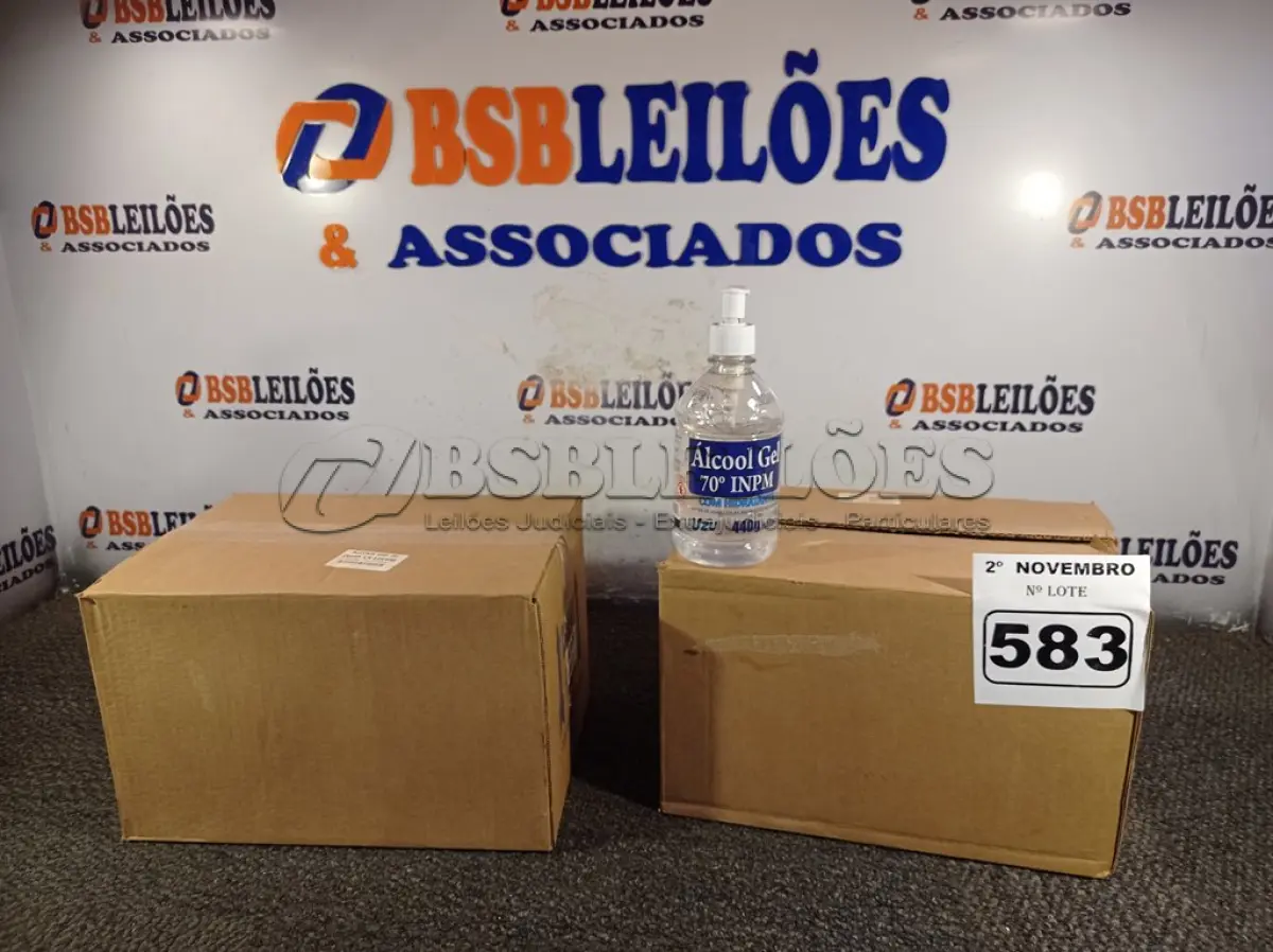LOTE 583 - 02 CAIXAS COM ÁLCOOL EM GEL 70 COM 12 FRASCOS DE 440G CADA. (NO ESTADO) ATENÇÃO! FAZER A VISITAÇÃO ANTES DE ARREMATAR, NÃO SABEMOS SE FUNCIONA. LEILÃO NÃO TEM GARANTIA E NEM DEVOLUÇÃO, SUJEITO A POSSÍVEIS AVARIAS VISÍVEIS/OCULTAS E/OU AUSÊNCIA DE COMPONENTES.