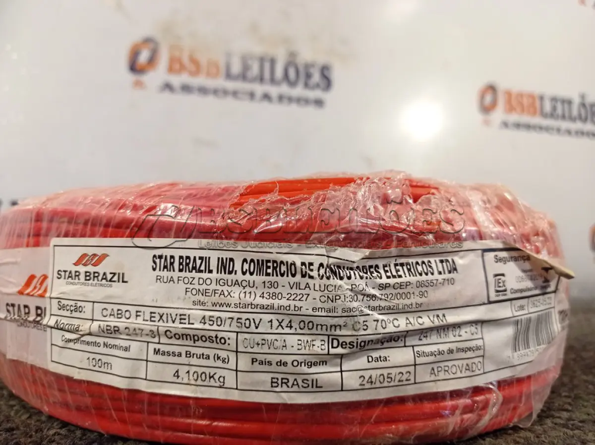 LOTE 090 - 01 ROLO DE CABO FLEXÍVEL 100M 1X4MM NA COR VERMELHA(NOVO). (NO ESTADO) ATENÇÃO! FAZER A VISITAÇÃO ANTES DE ARREMATAR, NÃO SABEMOS SE FUNCIONA. LEILÃO NÃO TEM GARANTIA E NEM DEVOLUÇÃO, SUJEITO A POSSÍVEIS AVARIAS VISÍVEIS/OCULTAS E/OU AUSÊNCIA DE COMPONENTES.