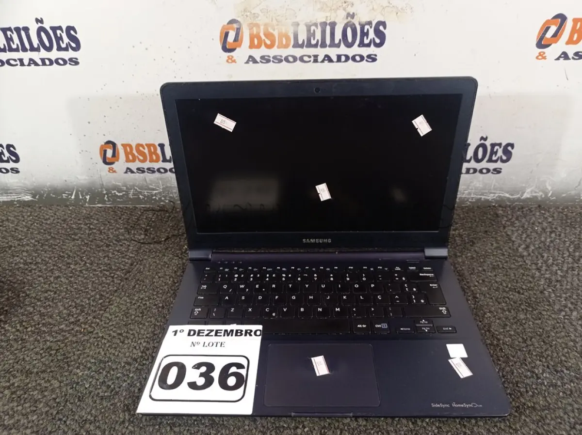 LOTE 036 - 01 NOTEBOOK MARCA SAMSUNG. (NO ESTADO) ATENÇÃO! FAZER A VISITAÇÃO ANTES DE ARREMATAR, NÃO SABEMOS SE FUNCIONA. LEILÃO NÃO TEM GARANTIA E NEM DEVOLUÇÃO, SUJEITO A POSSÍVEIS AVARIAS VISÍVEIS/OCULTAS E/OU AUSÊNCIA DE COMPONENTES.