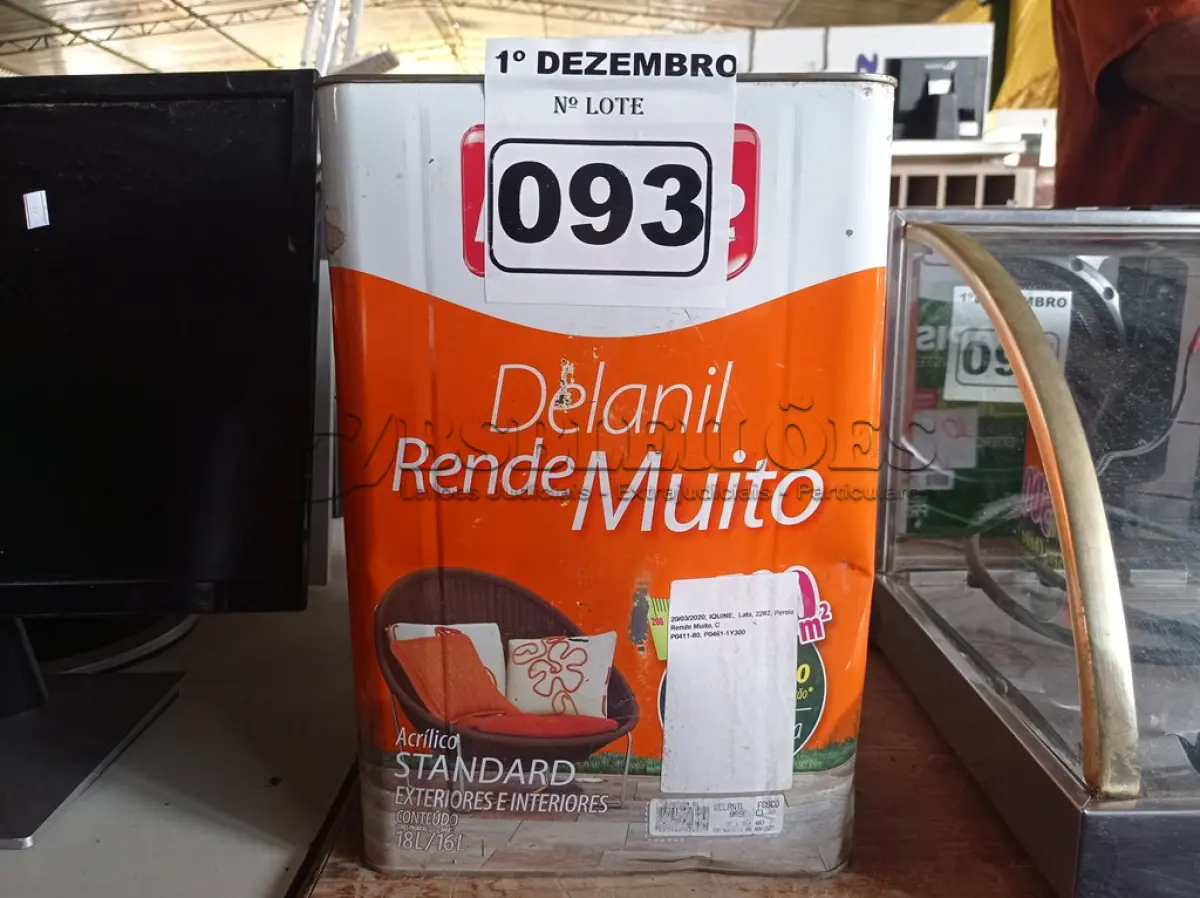 LOTE 093 - 01 LATA DE TINTA IQUINE DELANIL RENDE MUITO 18L BASE “C”. (NO ESTADO) ATENÇÃO! FAZER A VISITAÇÃO ANTES DE ARREMATAR, NÃO SABEMOS SE FUNCIONA. LEILÃO NÃO TEM GARANTIA E NEM DEVOLUÇÃO, SUJEITO A POSSÍVEIS AVARIAS VISÍVEIS/OCULTAS E/OU AUSÊNCIA DE COMPONENTES.