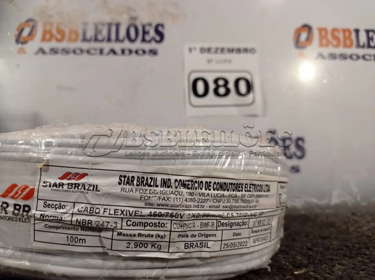 LOTE 080 - 01 ROLO DE CABO FLEXÍVEL 100M 1X2,5MM NA COR BRANCA(NOVO). (NO ESTADO) ATENÇÃO! FAZER A VISITAÇÃO ANTES DE ARREMATAR, NÃO SABEMOS SE FUNCIONA. LEILÃO NÃO TEM GARANTIA E NEM DEVOLUÇÃO, SUJEITO A POSSÍVEIS AVARIAS VISÍVEIS/OCULTAS E/OU AUSÊNCIA DE COMPONENTES.