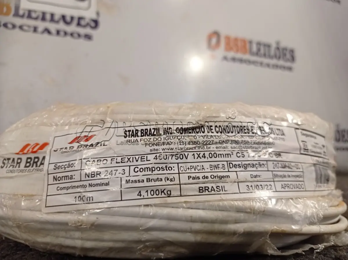 LOTE 170 - 01 ROLO DE CABO FLEXÍVEL 100M 1X4MM NA COR BRANCA(NOVO). (NO ESTADO) ATENÇÃO! FAZER A VISITAÇÃO ANTES DE ARREMATAR, NÃO SABEMOS SE FUNCIONA. LEILÃO NÃO TEM GARANTIA E NEM DEVOLUÇÃO, SUJEITO A POSSÍVEIS AVARIAS VISÍVEIS/OCULTAS E/OU AUSÊNCIA DE COMPONENTES.