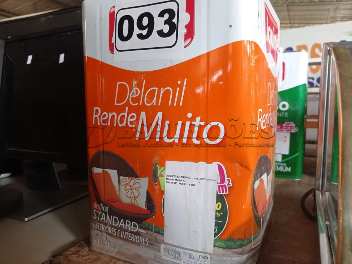 LOTE 093 - 01 LATA DE TINTA IQUINE DELANIL RENDE MUITO 18L BASE “C”. (NO ESTADO) ATENÇÃO! FAZER A VISITAÇÃO ANTES DE ARREMATAR, NÃO SABEMOS SE FUNCIONA. LEILÃO NÃO TEM GARANTIA E NEM DEVOLUÇÃO, SUJEITO A POSSÍVEIS AVARIAS VISÍVEIS/OCULTAS E/OU AUSÊNCIA DE COMPONENTES.