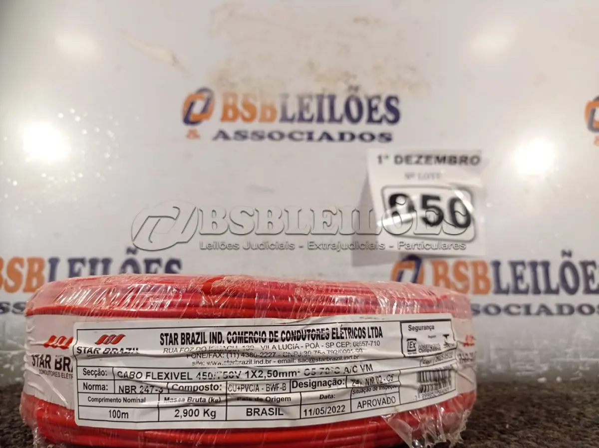 LOTE 050 - 01 ROLO DE CABO FLEXÍVEL 100M 1X2,5MM NA COR VERMELHA(NOVO). (NO ESTADO) ATENÇÃO! FAZER A VISITAÇÃO ANTES DE ARREMATAR, NÃO SABEMOS SE FUNCIONA. LEILÃO NÃO TEM GARANTIA E NEM DEVOLUÇÃO, SUJEITO A POSSÍVEIS AVARIAS VISÍVEIS/OCULTAS E/OU AUSÊNCIA DE COMPONENTES.