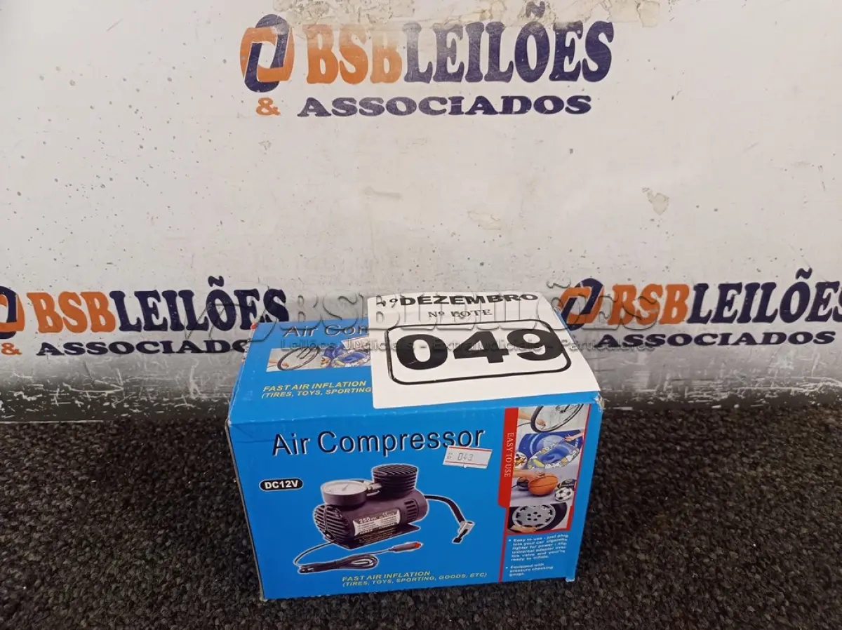 LOTE 049 - 01 COMPRESSOR DE AR PORTÁTIL 12V. (NO ESTADO) ATENÇÃO! FAZER A VISITAÇÃO ANTES DE ARREMATAR, NÃO SABEMOS SE FUNCIONA. LEILÃO NÃO TEM GARANTIA E NEM DEVOLUÇÃO, SUJEITO A POSSÍVEIS AVARIAS VISÍVEIS/OCULTAS E/OU AUSÊNCIA DE COMPONENTES.