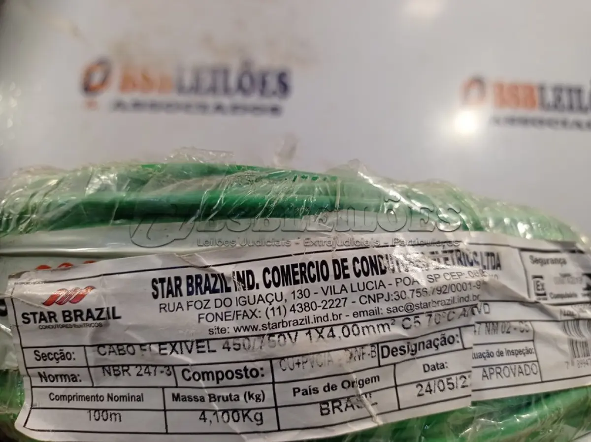 LOTE 260 - 01 ROLO DE CABO FLEXÍVEL 100M 1X4MM NA COR VERDE(NOVO). (NO ESTADO) ATENÇÃO! FAZER A VISITAÇÃO ANTES DE ARREMATAR, NÃO SABEMOS SE FUNCIONA. LEILÃO NÃO TEM GARANTIA E NEM DEVOLUÇÃO, SUJEITO A POSSÍVEIS AVARIAS VISÍVEIS/OCULTAS E/OU AUSÊNCIA DE COMPONENTES.