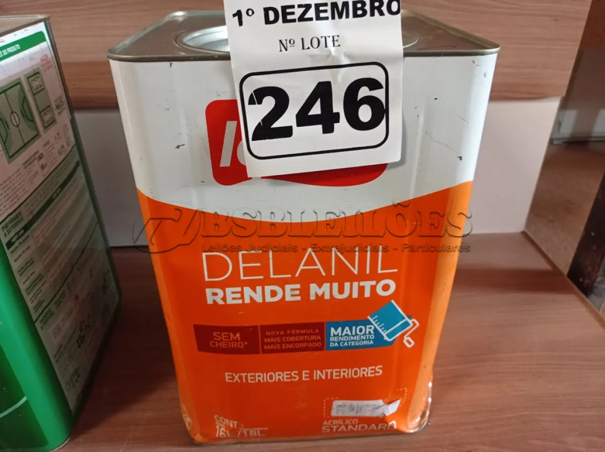 LOTE 246 - 01 LATA DE TINTA IQUINE DELANIL RENDE MUITO 18L FOSCO BASE “C”. (NO ESTADO) ATENÇÃO! FAZER A VISITAÇÃO ANTES DE ARREMATAR, NÃO SABEMOS SE FUNCIONA. LEILÃO NÃO TEM GARANTIA E NEM DEVOLUÇÃO, SUJEITO A POSSÍVEIS AVARIAS VISÍVEIS/OCULTAS E/OU AUSÊNCIA DE COMPONENTES.