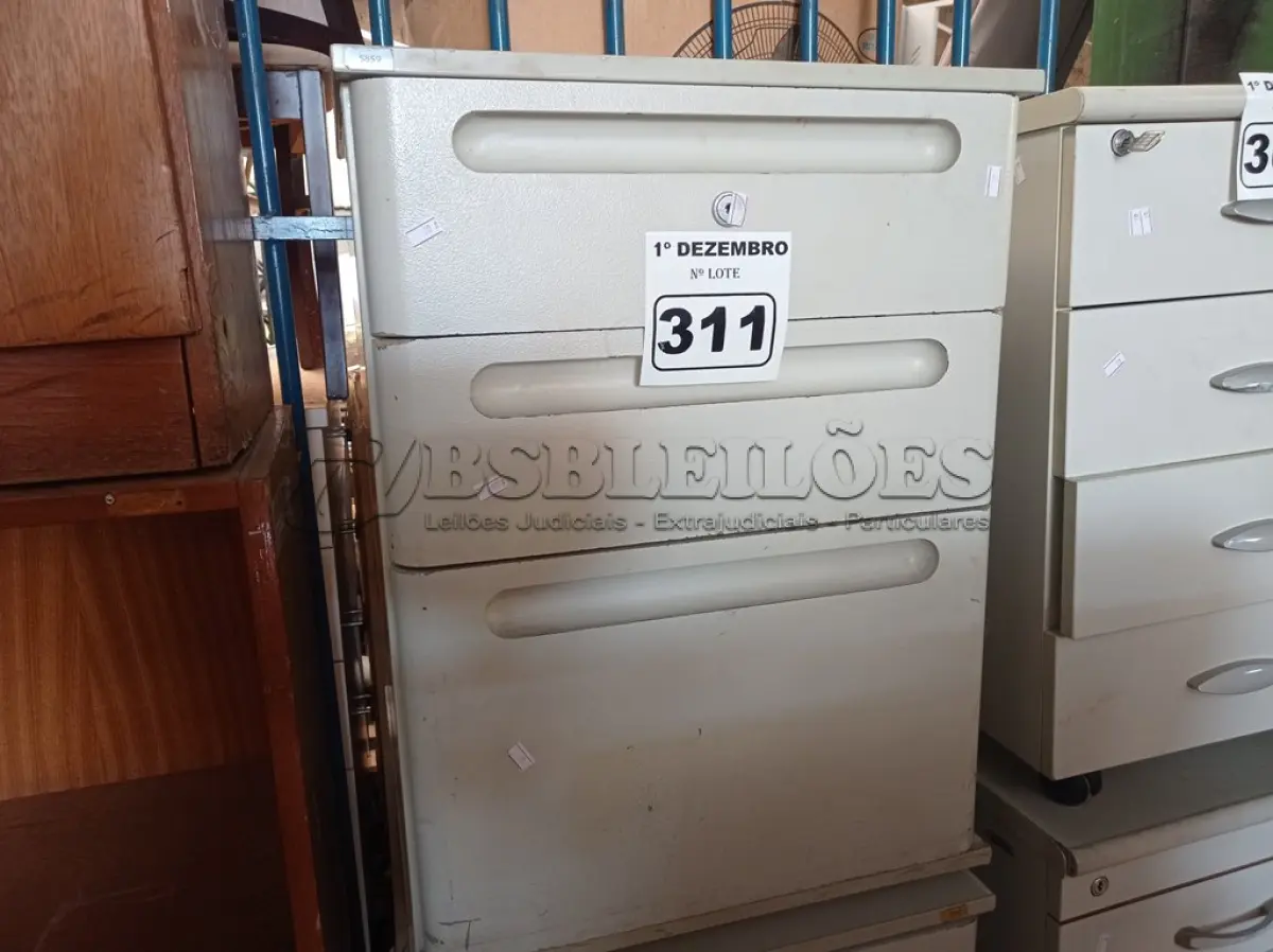 LOTE 311 - 02 GAVETEIROS COM 03 GAVETAS. (NO ESTADO) ATENÇÃO! FAZER A VISITAÇÃO ANTES DE ARREMATAR, NÃO SABEMOS SE FUNCIONA. LEILÃO NÃO TEM GARANTIA E NEM DEVOLUÇÃO, SUJEITO A POSSÍVEIS AVARIAS VISÍVEIS/OCULTAS E/OU AUSÊNCIA DE COMPONENTES.