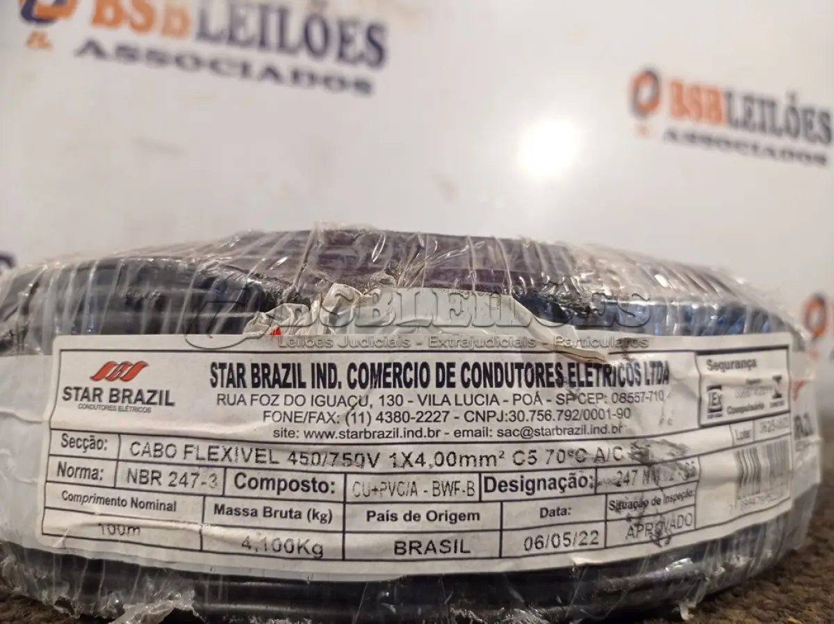 LOTE 270 - 01 ROLO DE CABO FLEXÍVEL 100M 1X4MM NA COR PRETA(NOVO). (NO ESTADO) ATENÇÃO! FAZER A VISITAÇÃO ANTES DE ARREMATAR, NÃO SABEMOS SE FUNCIONA. LEILÃO NÃO TEM GARANTIA E NEM DEVOLUÇÃO, SUJEITO A POSSÍVEIS AVARIAS VISÍVEIS/OCULTAS E/OU AUSÊNCIA DE COMPONENTES.