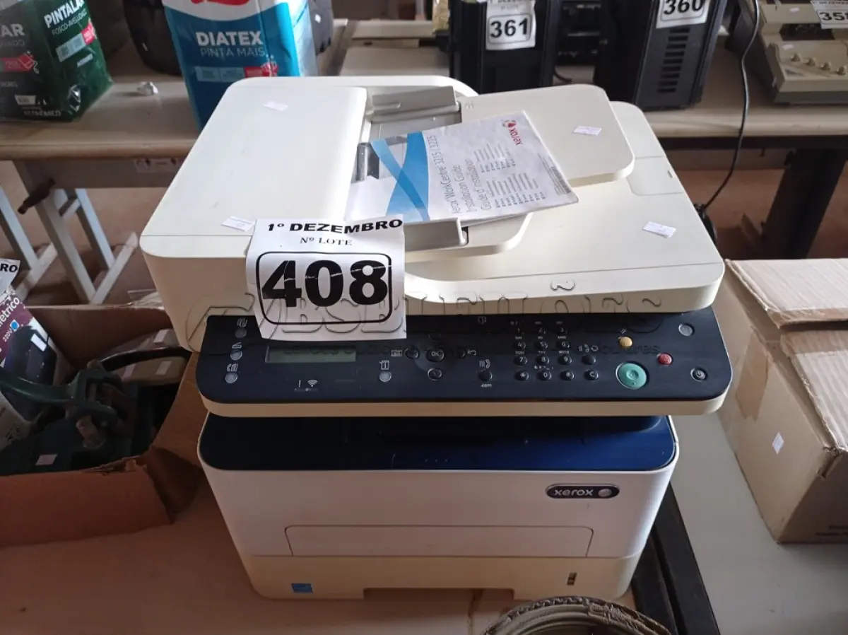 LOTE 408 - 01 IMPRESSORA MULTIFUNCIONAL XEROX WORKCENTRE 3225. (NO ESTADO) ATENÇÃO! FAZER A VISITAÇÃO ANTES DE ARREMATAR, NÃO SABEMOS SE FUNCIONA. LEILÃO NÃO TEM GARANTIA E NEM DEVOLUÇÃO, SUJEITO A POSSÍVEIS AVARIAS VISÍVEIS/OCULTAS E/OU AUSÊNCIA DE COMPONENTES.