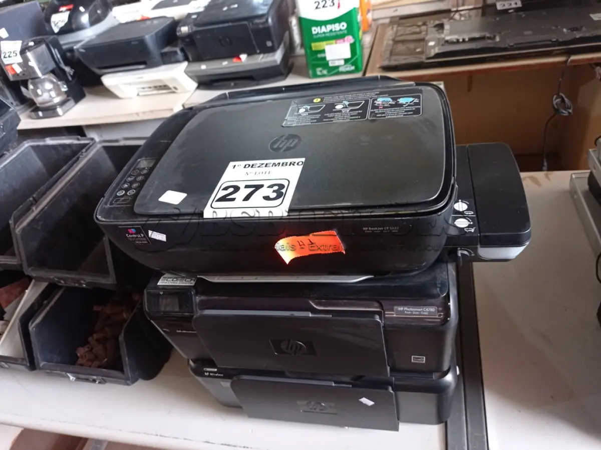 LOTE 273 - 05 IMPRESSORAS MARCAS E MODELOS DIVERSOS. (NO ESTADO) ATENÇÃO! FAZER A VISITAÇÃO ANTES DE ARREMATAR, NÃO SABEMOS SE FUNCIONA. LEILÃO NÃO TEM GARANTIA E NEM DEVOLUÇÃO, SUJEITO A POSSÍVEIS AVARIAS VISÍVEIS/OCULTAS E/OU AUSÊNCIA DE COMPONENTES.