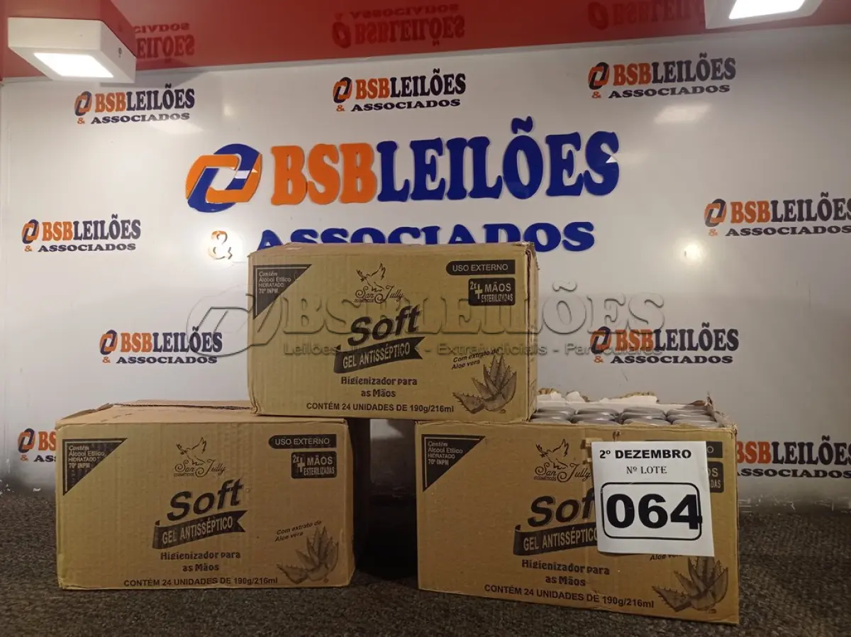 LOTE 064 - 02 CAIXAS COM FRASCOS DE ÁLCOOL ETÍLICO HIDRATADO 70º 190G COM 24 UNIDADES CADA. (NO ESTADO) ATENÇÃO! FAZER A VISITAÇÃO ANTES DE ARREMATAR, NÃO SABEMOS SE FUNCIONA. LEILÃO NÃO TEM GARANTIA E NEM DEVOLUÇÃO, SUJEITO A POSSÍVEIS AVARIAS VISÍVEIS/OCULTAS E/OU AUSÊNCIA DE COMPONENTES.