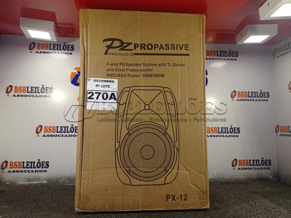 LOTE 270 - 01 CAIXA DE SOM PASSIVA PRO ÁUDIO PX-12.(NOVA) (NO ESTADO) ATENÇÃO! FAZER A VISITAÇÃO ANTES DE ARREMATAR, NÃO SABEMOS SE FUNCIONA. LEILÃO NÃO TEM GARANTIA E NEM DEVOLUÇÃO, SUJEITO A POSSÍVEIS AVARIAS VISÍVEIS/OCULTAS E/OU AUSÊNCIA DE COMPONENTES.