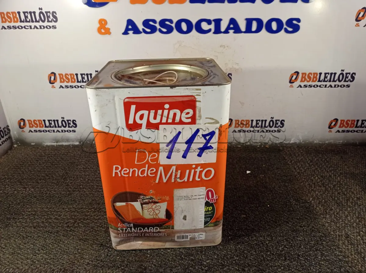 LOTE 117 - 01 LATA DE TINTA IQUINE 18L. (NO ESTADO, NÃO SABEMOS SE FUNCIONA. LEILÃO NÃO TEM GARANTIA E NEM DEVOLUÇÃO).