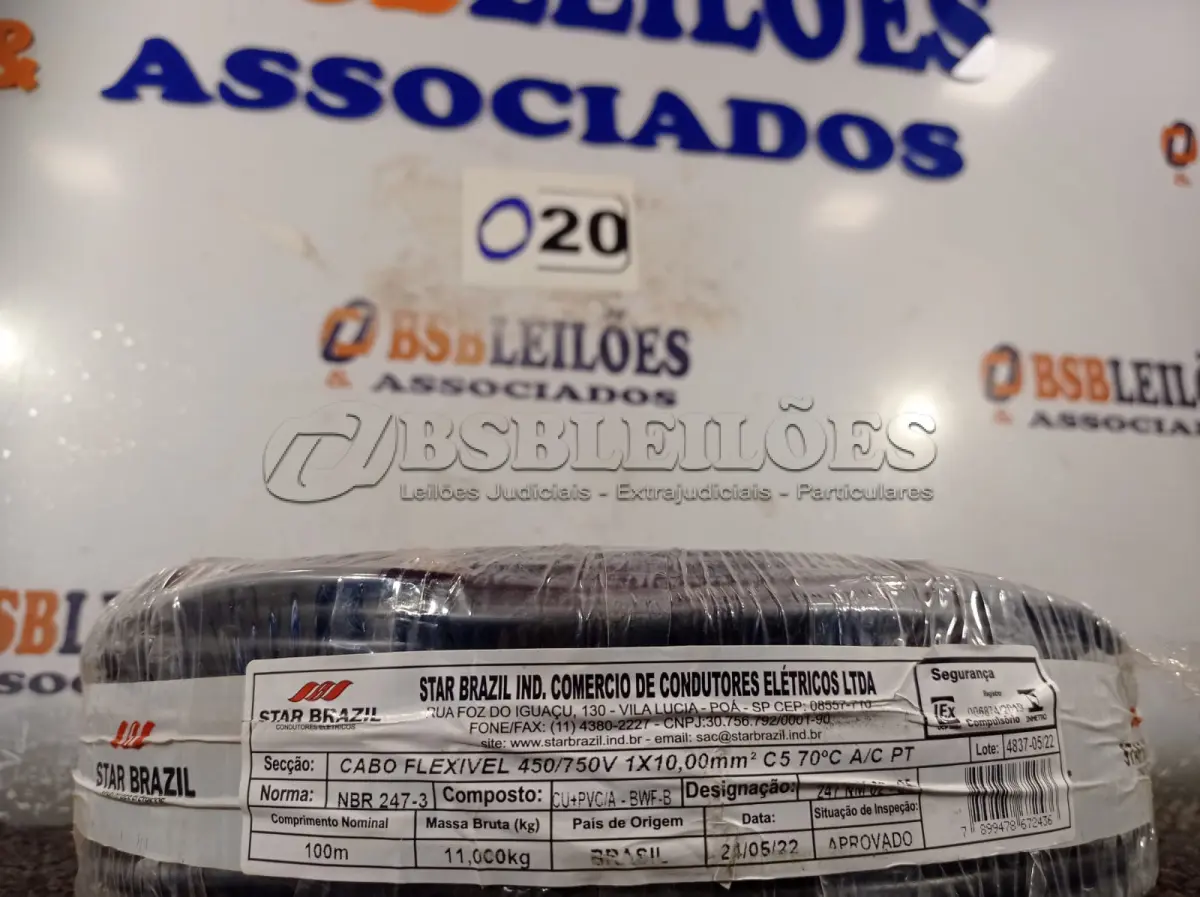 LOTE 020 - 01 ROLO DE CABO FLEXÍVEL 100M 1X10MM COR PRETA STAR BRAZIL COM SELO INMETRO. (NOVO). (NO ESTADO, NÃO SABEMOS SE FUNCIONA. LEILÃO NÃO TEM GARANTIA E NEM DEVOLUÇÃO).