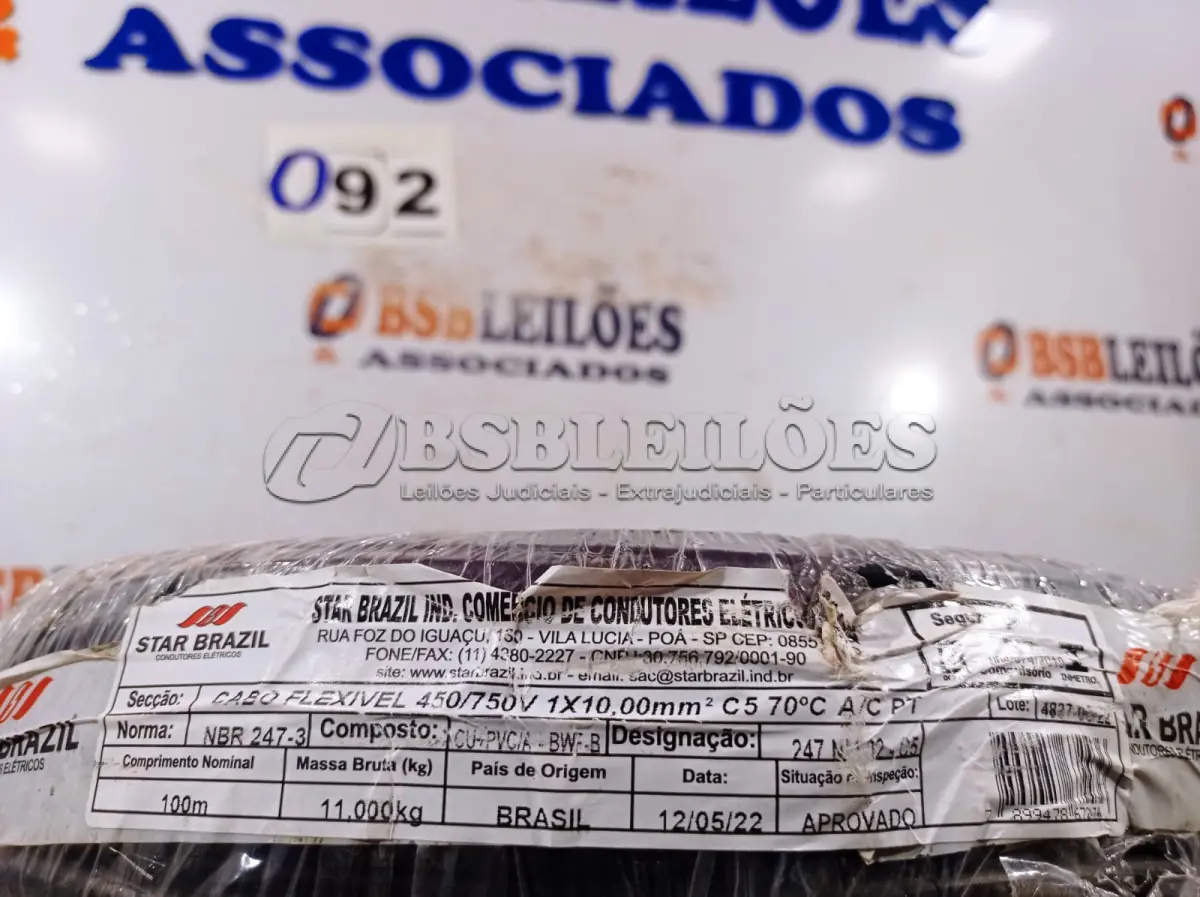 LOTE 092 - 01 ROLO DE CABO FLEXÍVEL 100M 1X10MM COR PRETA STAR BRAZIL COM SELO INMETRO. (NOVO). (NO ESTADO, NÃO SABEMOS SE FUNCIONA. LEILÃO NÃO TEM GARANTIA E NEM DEVOLUÇÃO).
